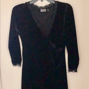 Black velvet dress black lace floral trim!